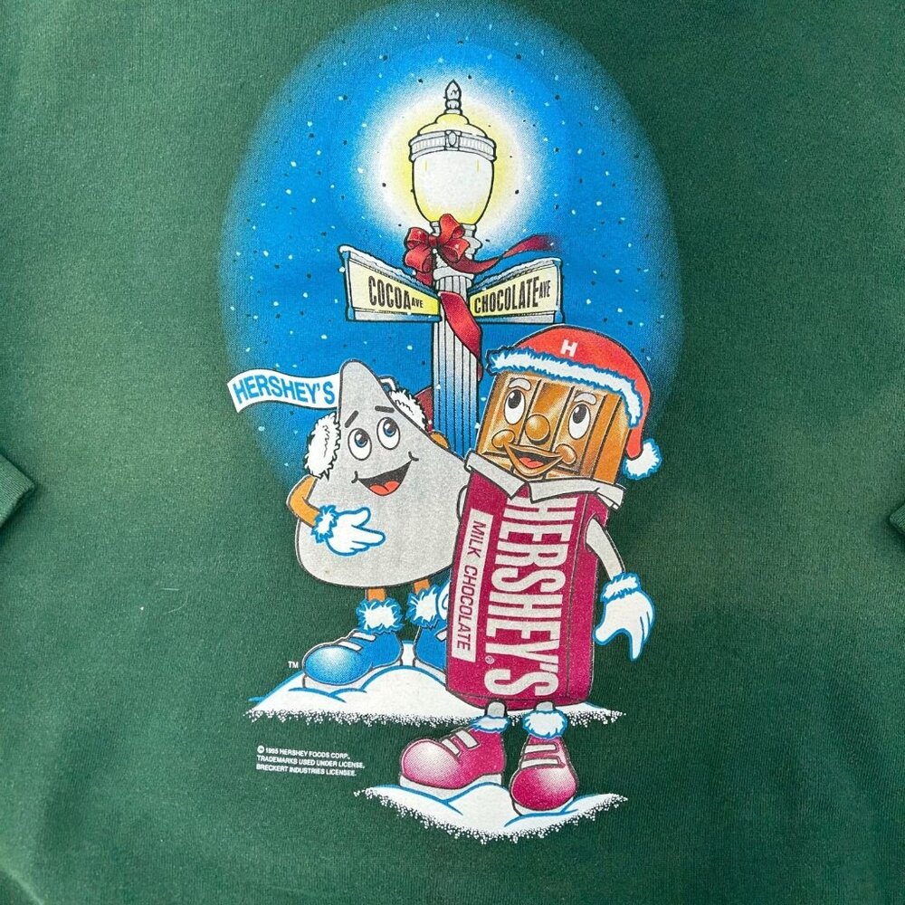 90s Vintage Hershey Sweatshirt Mens XL Chocolate Kiss Faded Winter‎ Christmas - Picture 2 of 12